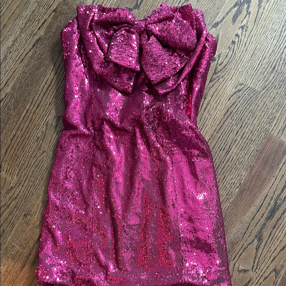 TORN By RONNY KOBO Sequin Bow Dress Lindsay Tulip Pink Dress Size XS